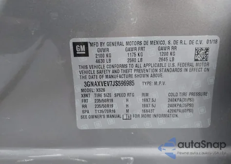 2018 Chevrolet Equinox Premier from USA, damaged, VIN 3GNAXVEV7JS596985